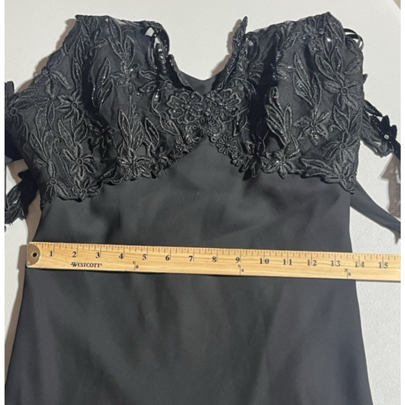 VTG Fiesta Chiffon Gown Medium Black Glitter Babydoll Whimsigoth Prom Formal - Picture 10 of 12